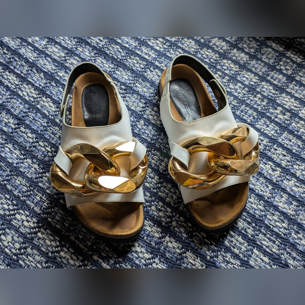 JW ANDERSON White and Gold Chain Leather Sandals